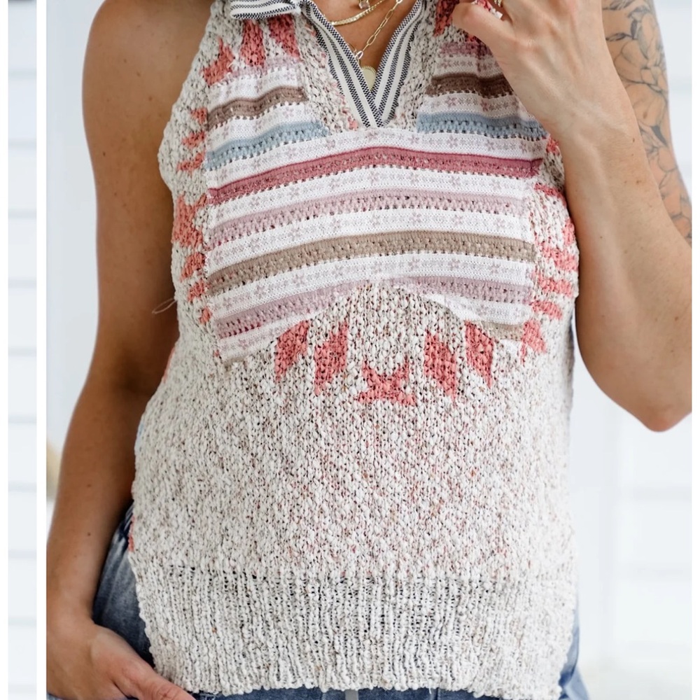 Pol Multicolor Sleeveless Split Neck Sweater With… - image 5